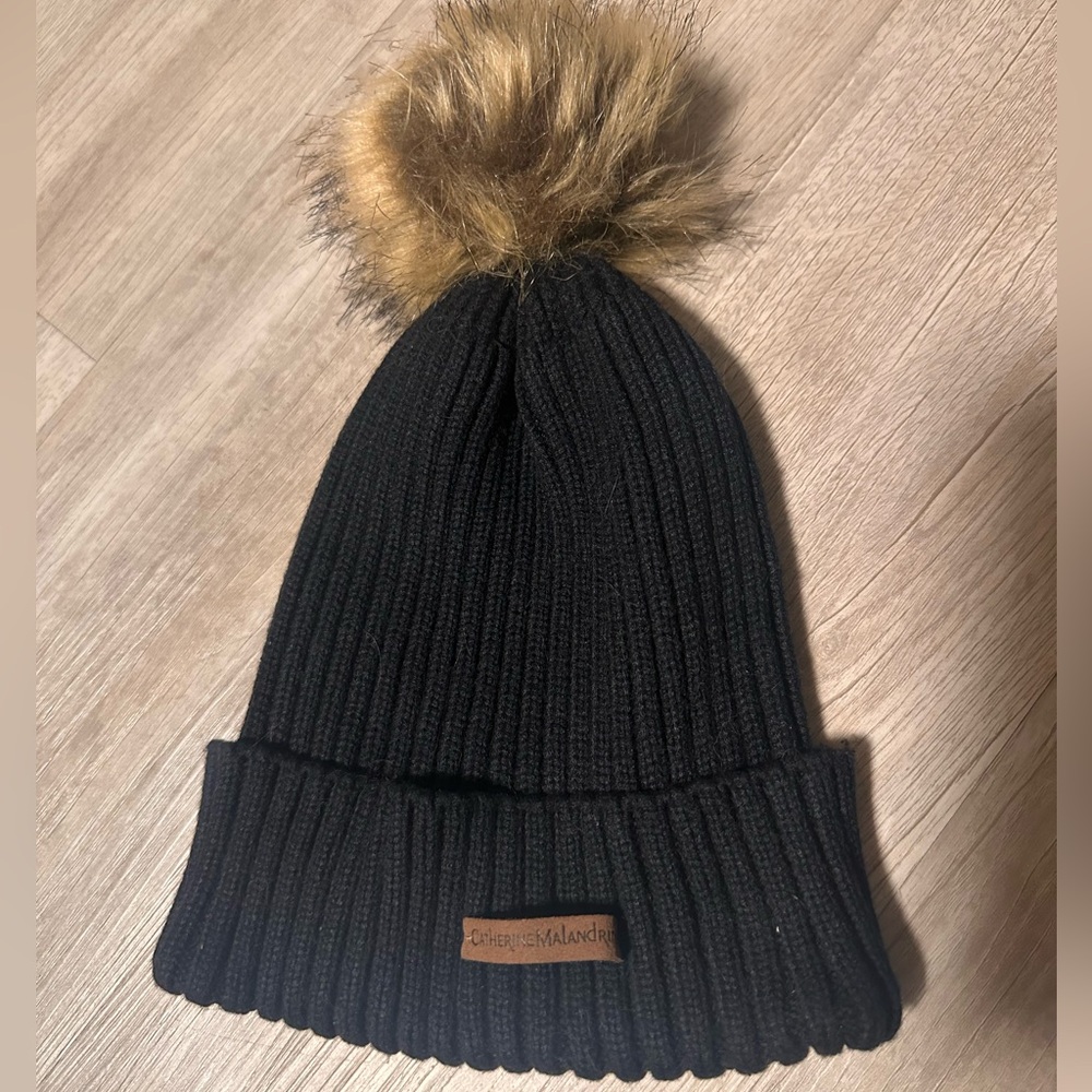 Cathrine Malandrino Black Hat with Brown Puff